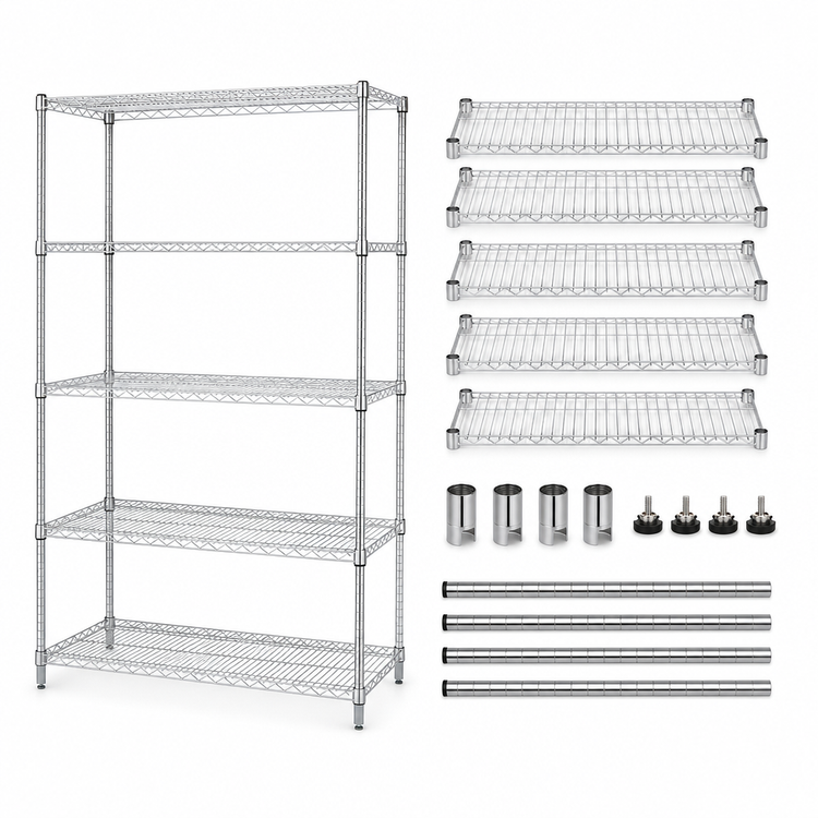 Product image #3 for Quantum Chrome-Plated Wire Shelving Starter Kit, 42 in. W x 21 in. D x 54 in. H, 5 Shelves