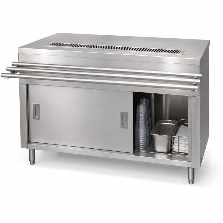 Product image #3 for 72-Inch Stainless Steel Self-Serve Beverage Counter with Sliding Doors and Urn Trough
