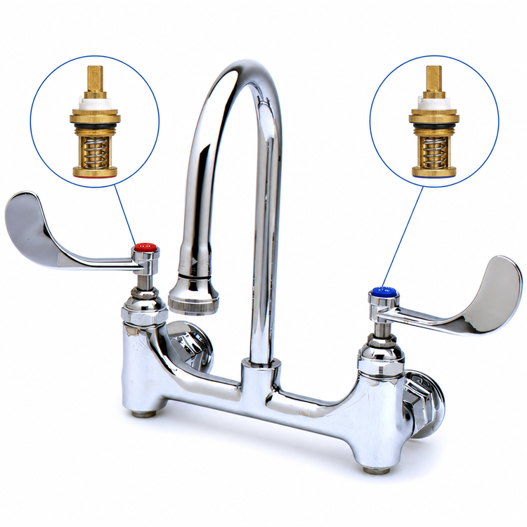 Product image #3 for Low-Lead Medical Wall-Mount Mixing Faucet, 8-Inch Centers, 5-3/4-Inch Swivel Gooseneck