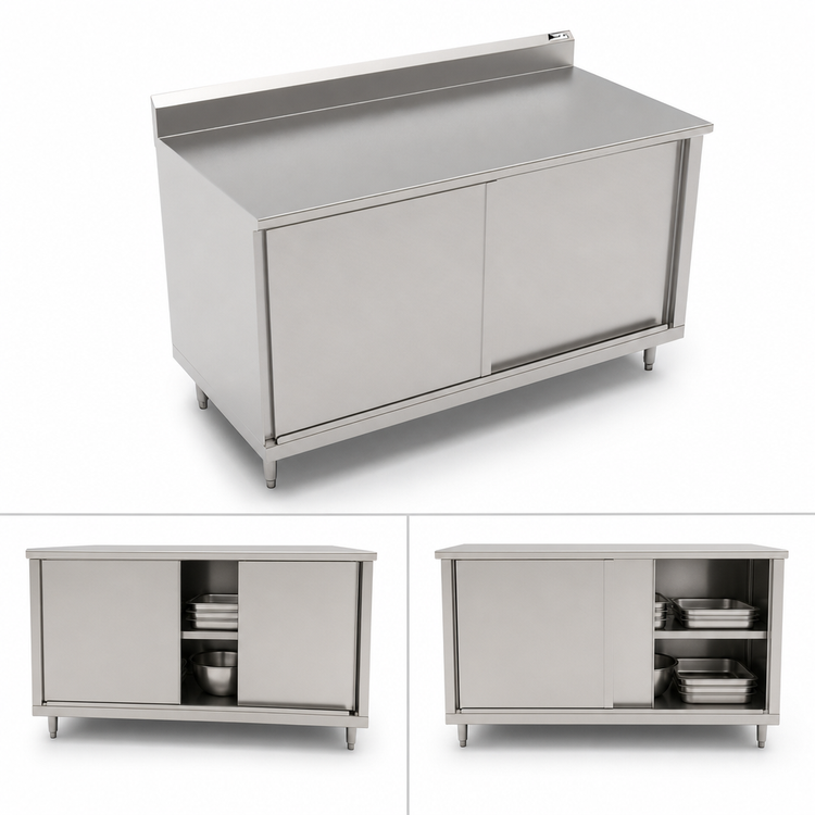 Product image #3 for John Boos 48" x 24" Cabinet Base Work Table with Sliding Doors and 5" Backsplash