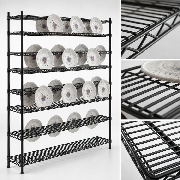Product image #3 for Eagle Group Reverse Mat Black Epoxy Wire Plate Display Shelf, 72 x 18 Inches
