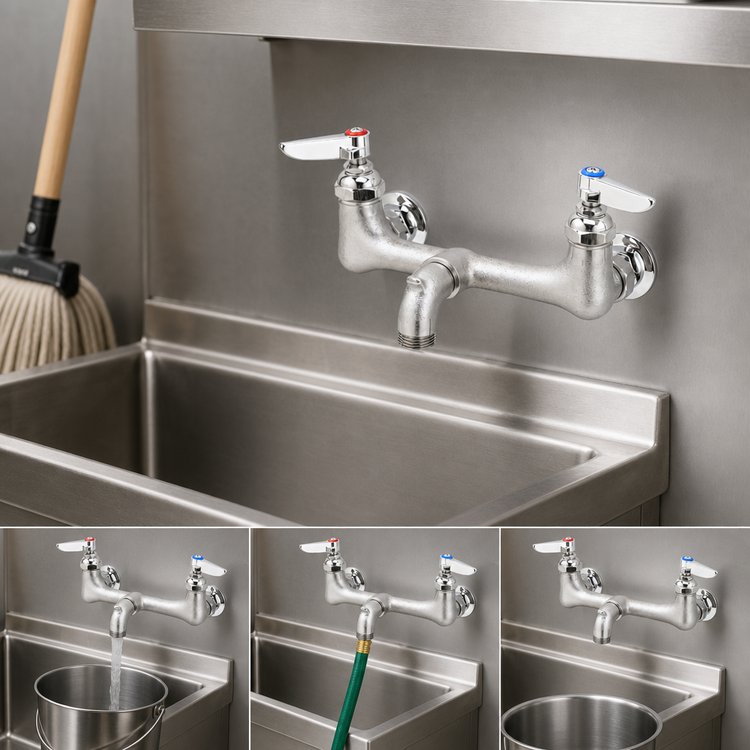 Product image #3 for T&S Brass 8-Inch Wall-Mount Service Sink / Mop Sink Mixing Faucet with Pail Hook and Garden Hose Outlet