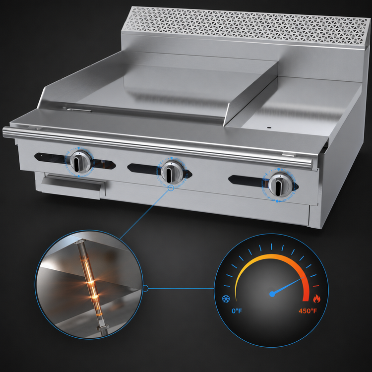 Product image #3 for Garland Cuisine Series 36-Inch Heavy Duty Gas Combination Top Range with 24-Inch Thermostatic Griddle, 12-Inch Hot Top, Modular Top