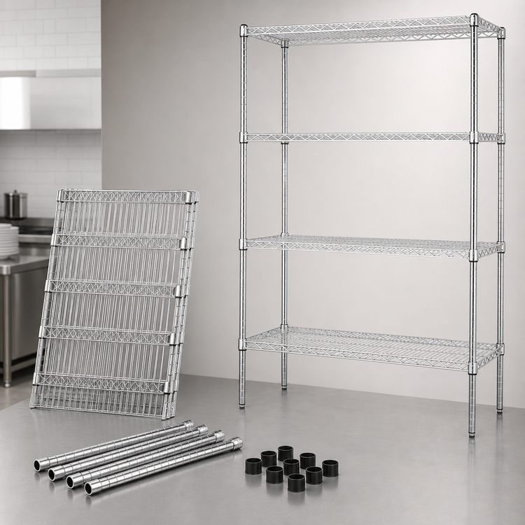 Product image #3 for Quantum 72-Inch W x 18-Inch D x 63-Inch H Stainless Steel Wire Shelving Starter Kit, 5 Shelves, 4 Posts