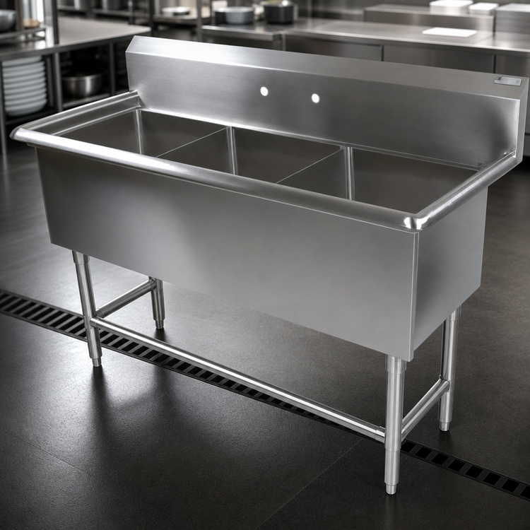 Product image #3 for John Boos Pro-Bowl 3-Compartment Commercial Stainless Steel Sink with 10-Inch Backsplash and Legs, 59-1/8 Inch Wide