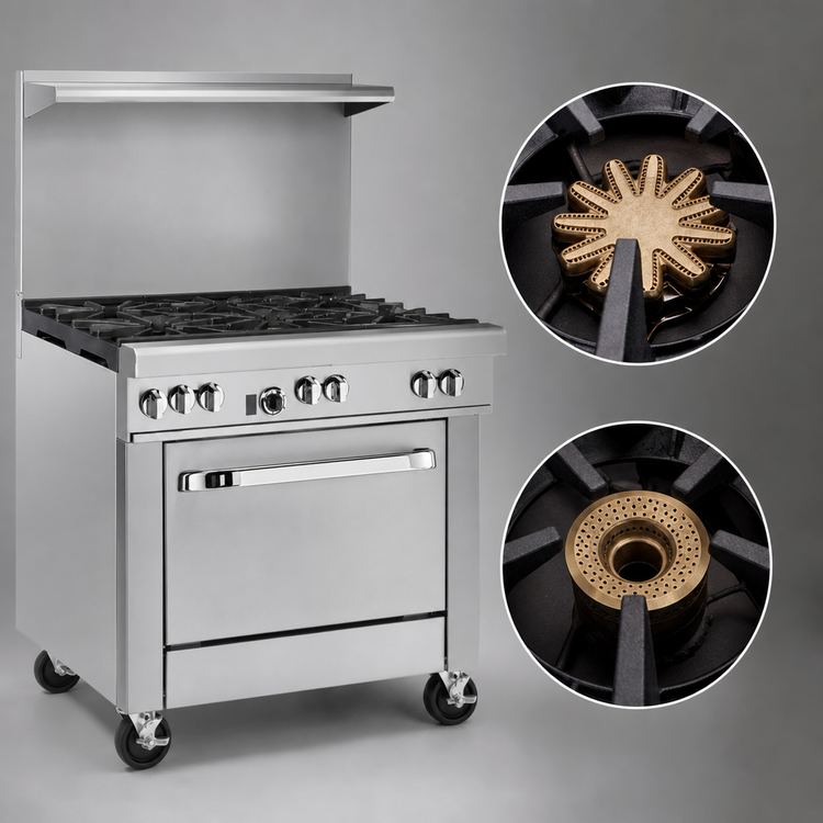 Product image #3 for Ultimate 36-Inch Commercial Gas Restaurant Range with 2 Open Burners, 24-Inch Griddle, Cabinet Base and Hi-Shelf