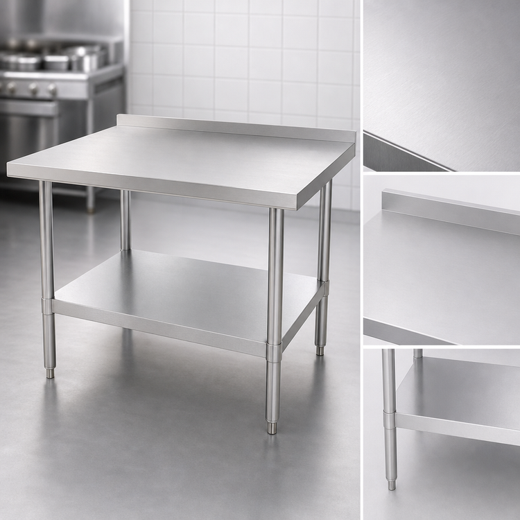 Product image #3 for Stallion 30 x 24 Inch 18/430 Stainless Steel Work Table with 1-1/2 Inch Backsplash and Adjustable Undershelf