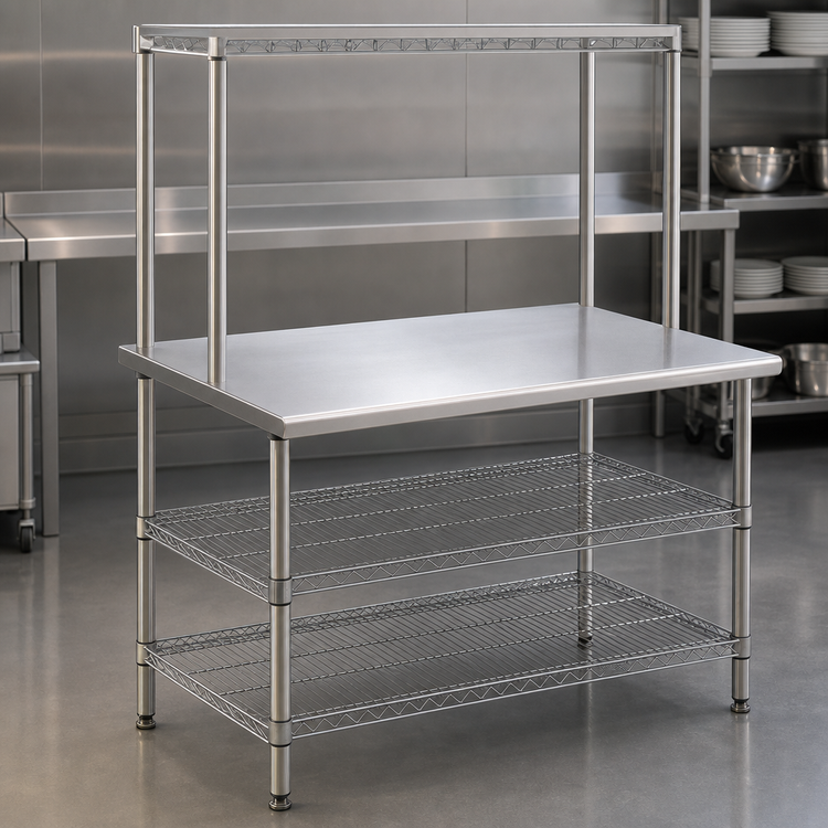 Product image #3 for Eagle AdjusTable 14-Gauge 304 Stainless Steel One-Tier Work Surface System with Adjustable Overshelf and Two Undershelves, 48 x 24 Inches