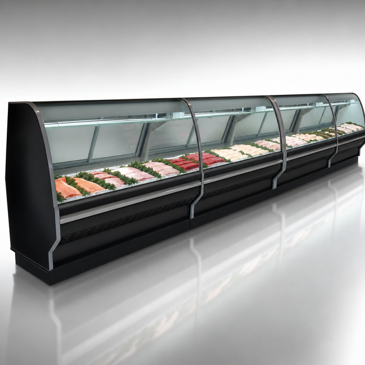 Product image #3 for Howard-McCray 40E Series Endless Design Curved Glass Remote Fish & Poultry Refrigerated Display Case, 99.5-Inch, Single Duty, Black Exterior / White Interior, LED