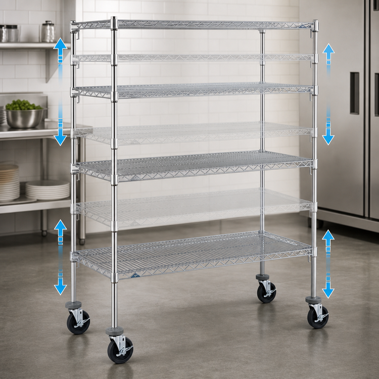 Product image #3 for Metro Super Adjustable Super Erecta 5-Shelf Wire Stem Caster Cart, 60 x 24 x 67-7/8 Inches, Chrome Finish