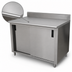 Thumbnail image #3 for Advance Tabco Special Value Enclosed Work Table with Cabinet Base, Mid-Shelf, and Sliding Doors, 72 x 30, 16 Gauge 304 Stainless Steel Top, 5 Inch Backsplash