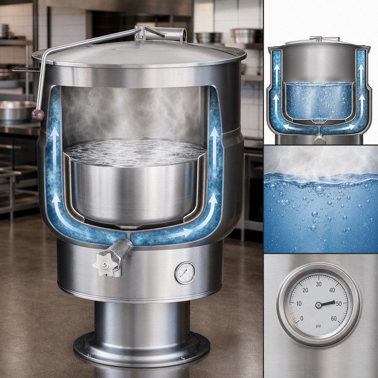 Product image #3 for Crown EP-100 100 Gallon Electric 2/3 Jacketed Stationary Pedestal Kettle