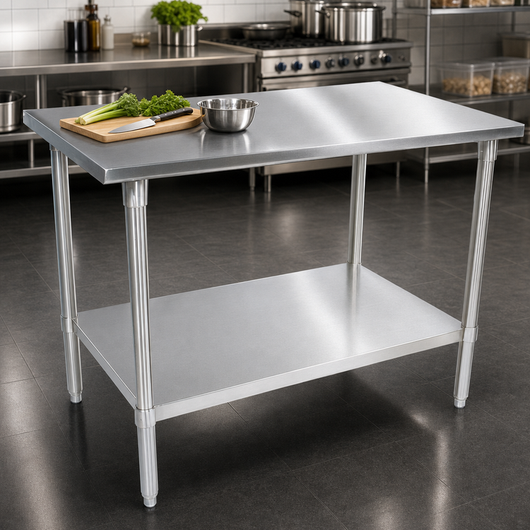 Product image #3 for John Boos Stallion 84-Inch x 30-Inch 16-Gauge 300-Series Stainless Steel Flat Top Work Table with Galvanized Legs and Adjustable Undershelf