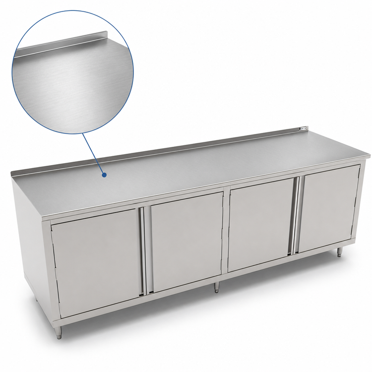 Product image #3 for John Boos Stainless Steel Cabinet Base Work Table with Hinged Doors, 120 x 36, 16-Gauge Top, 1-1/2-Inch Rear Riser