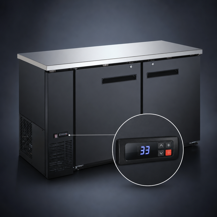 Product image #3 for Omcan USA 61-Inch Two-Section Solid Door Back Bar Cooler, 15.8 Cu. Ft.