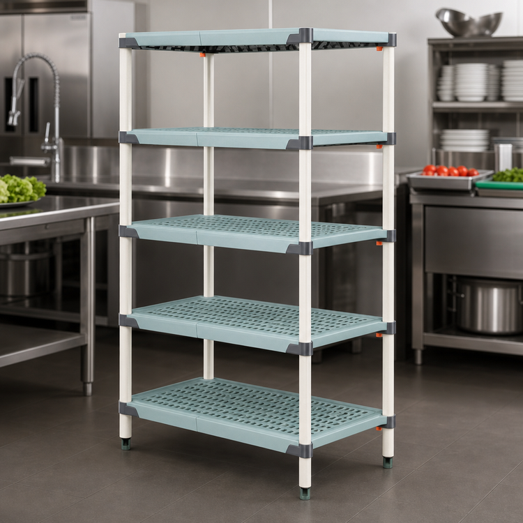 Product image #3 for MetroMax i All-Polymer Stationary Starter Shelving Unit, 48W x 18D x 63H, 4 Open Grid Shelves