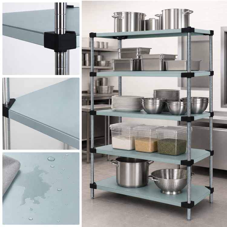 Product image #3 for Quantum 5-Shelf Solid Stainless Steel Shelving Starter Kit, 60"W x 24"D x 63"H