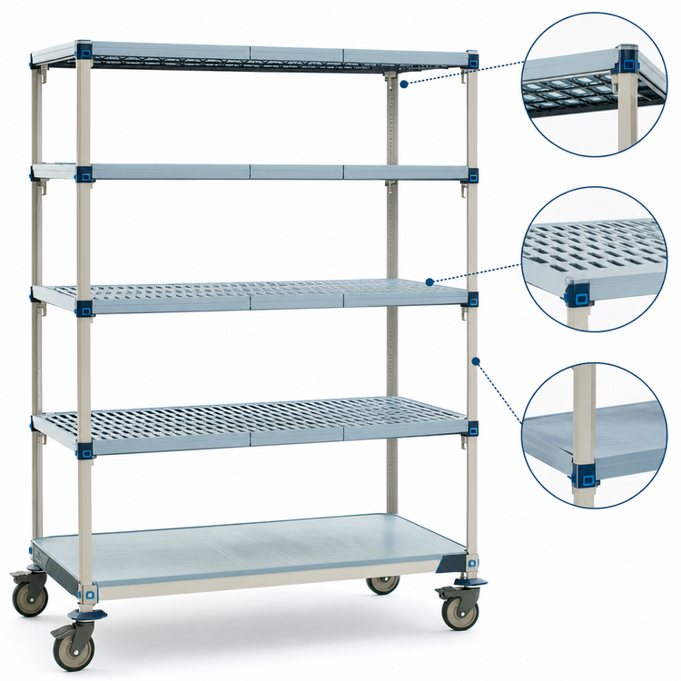 Product image #3 for MetroMax Q Mobile Starter Polymer Shelving Unit with 5 Shelves, 48 x 18 x 80 Inches