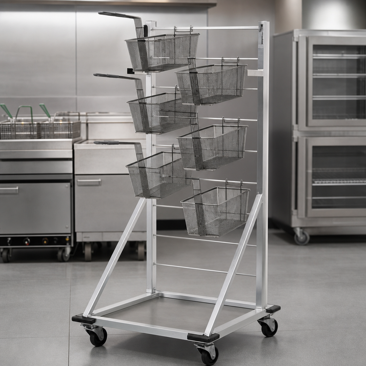 Product image #3 for New Age Mobile Fry Basket Rack, Aluminum, 27-Basket Capacity, 24-1/2"W x 27"D x 52-1/2"H