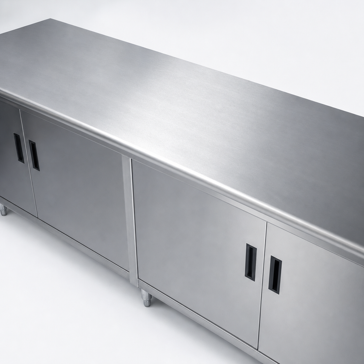 Product image #3 for Advance Tabco 120-Inch x 24-Inch Enclosed Work Table with Cabinet Base, Hinged Doors, and 14-Gauge 304 Stainless Steel Top