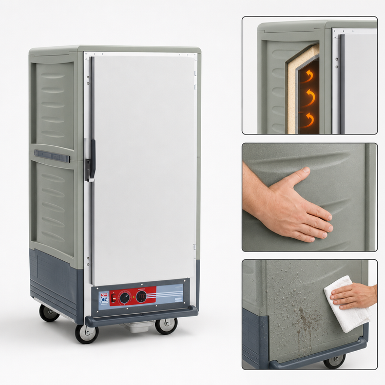 Product image #3 for Metro C5 3 Series Mobile 3/4 Height Heated Holding Cabinet with Solid Door, Gray Insulation Armour, 120V