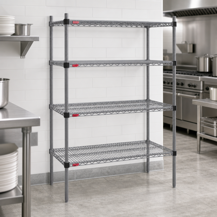 Product image #3 for Eagle Group Valu-Master Quad-Adjust 4-Tier Wire Shelving Starter Unit, 48" W x 18" D x 74" H, Pewter Gray Epoxy