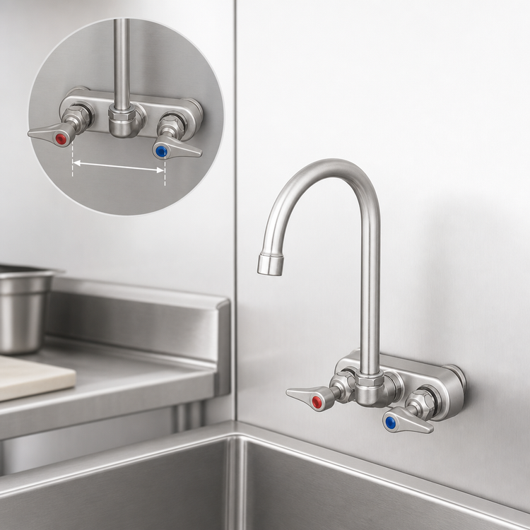 Product image #3 for T&S Brass 4-Inch Center Wall Mount Workboard Mixing Faucet with 4-3/8-Inch Swivel Gooseneck