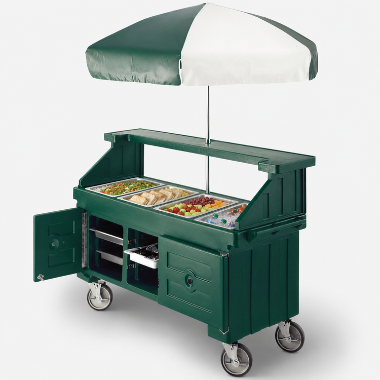 Product image #4 for Cambro Camcruiser® Vending Cart with 4 Full-Size Wells, 72-Inch Umbrella, Kentucky Green
