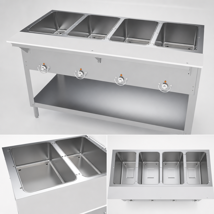 Product image #4 for BK Resources 4-Pan Full-Size Electric Open Well Steam Table with Cutting Board Shelf and Undershelf