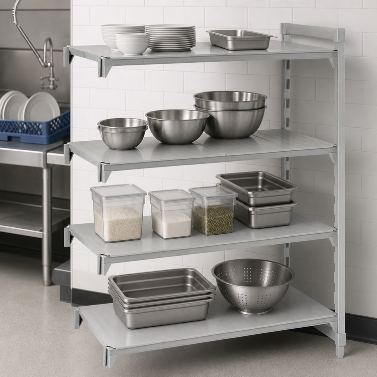 Product image #4 for Cambro Camshelving Premium 21" x 42" x 64" 4-Shelf Solid Add-On Polymer Shelving Unit
