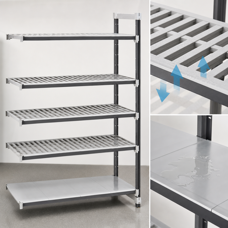 Product image #3 for Cambro Camshelving Elements XTRA 5-Tier Stationary Add-On Polymer Shelving Unit, 18 x 60 x 84 Inches, Speckled Gray