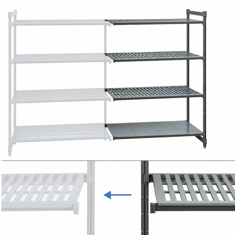 Product image #3 for Cambro Camshelving Basics Plus 4-Tier Add-On Polymer Shelving Unit, 18 x 42 x 84 Inches, Vented and Solid, Brushed Graphite