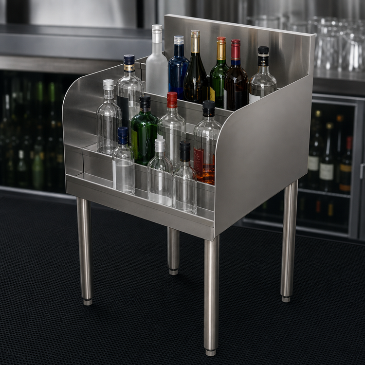 Product image #4 for BK Resources 36-Inch Wide 4-Step Stainless Steel Underbar Liquor Display