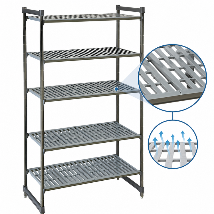 Product image #3 for Cambro Camshelving Basics Plus 5-Shelf Vented Stationary Starter Unit, 18 x 60 x 84 Inches, Brushed Graphite