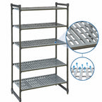Thumbnail image #3 for Cambro Camshelving® Basics Plus CBU186084V5580 5-Shelf Vented Stationary Polymer Shelving Starter Unit, 18 x 60 x 84 Inches, Brushed Graphite