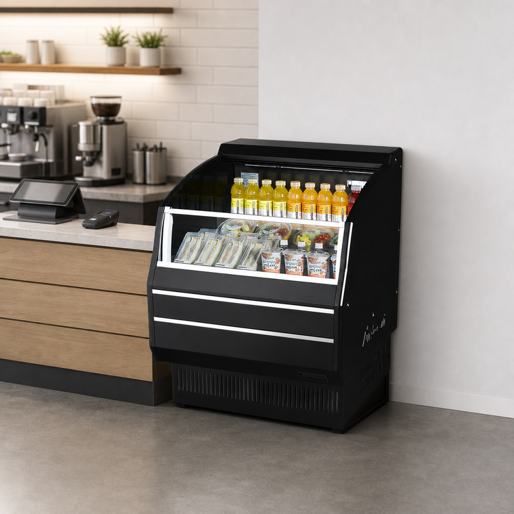 Product image #4 for Turbo Air Slim Profile Open Display Merchandiser with Solid Side Panels, 4.7 Cu. Ft., Black