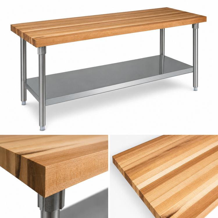 Product image #3 for John Boos Northern Hard Rock Maple Wood Top Work Table with Stainless Steel Legs and Adjustable Undershelf, 96 x 24 x 35-1/4 Inches