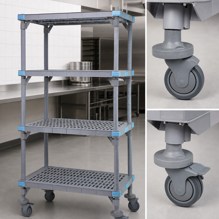 Product image #3 for Millenia Mobile Polymer Shelving Starter Unit, Gray, 54"W x 21"D x 74"H, 4 Shelves