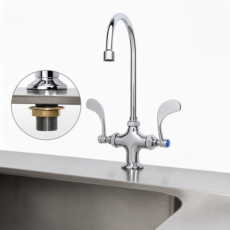 Product image #3 for T&S Brass Single-Hole Deck-Mount Mixing Faucet with 6" Swivel Gooseneck, 4" Wrist Handles, 2.2 GPM Aerator