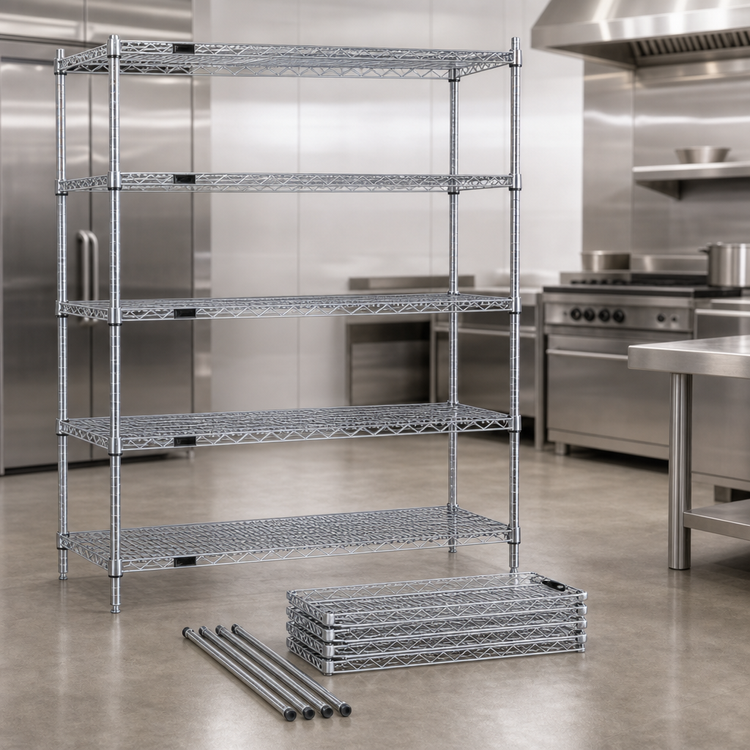 Product image #3 for Quantum Chrome Plated Wire Shelving Starter Kit, 72"W x 36"D x 54"H, 5 Shelves