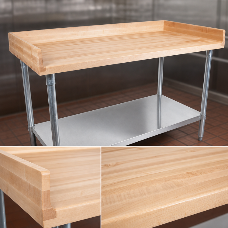 Product image #3 for John Boos DNS18 Baker's Top Wood Work Table, 120" x 36", Northern Hard Rock Maple, Galvanized Steel Base
