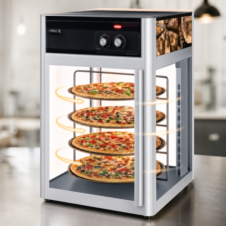 Product image #3 for Hatco Flav-R-Savor Countertop Hot Food Holding and Display Cabinet, 1 Door, 3-Tier Rotating Circle Rack with Motor, 120V
