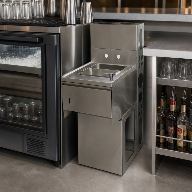 Product image #3 for BK Resources Slimline Underbar Dump Sink, 1 Compartment, 12-1/2 x 18-1/4 x 33-1/2 Inches, 304 Stainless Steel