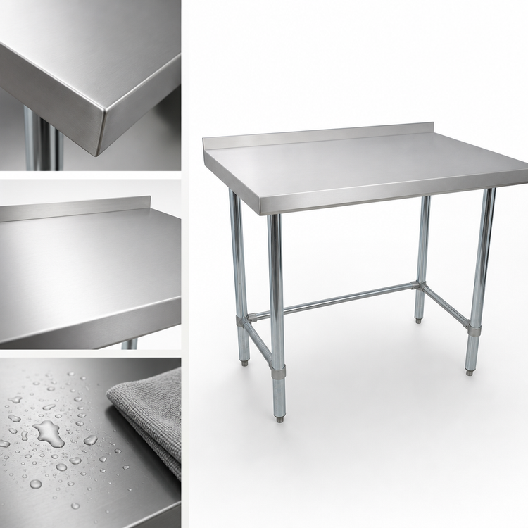 Product image #3 for BK Resources 60" x 30" Open Base Riser Top Work Table, 18-Gauge Stainless Steel
