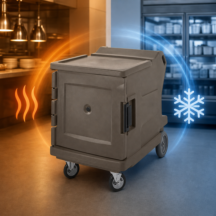 Product image #4 for Cambro Camtherm® Low Profile Electric Hot/Cold Food Holding Cabinet Cart, Single Door, Granite Sand, 11 Sheet Pan Capacity
