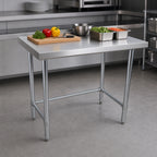 Thumbnail image #3 for BK Resources VTTOB-6030 Open Base Flat Top 430 Stainless Steel Work Table, 60 x 30 Inches, Galvanized Legs