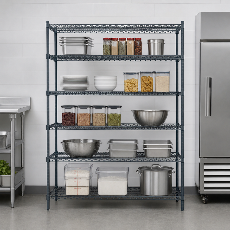 Product image #3 for Mixrite 60" x 24" x 86" 5-Shelf Epoxy Wire Shelving Unit, Slate Gray