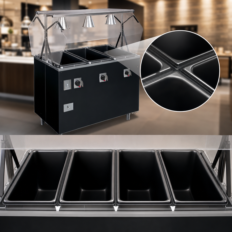 Product image #3 for 2-Series Affordable Portable Deluxe 4-Well Mobile Hot Food Station with Buffet-Style Breath Guard and Enclosed Storage Base