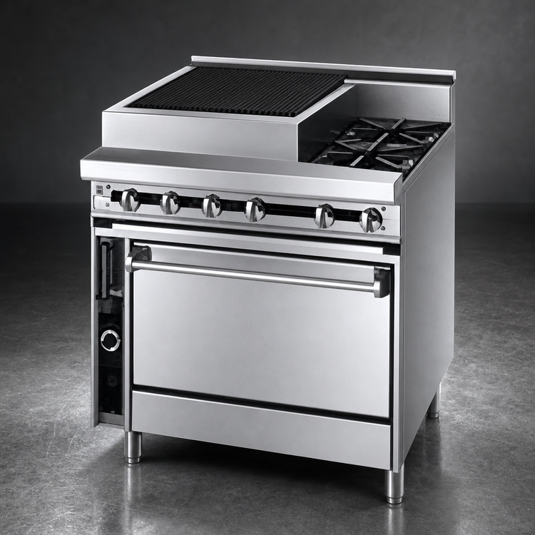 Product image #3 for Titan JTRH-18B-2-36 36" Heavy Duty Gas Range with 18" Charbroiler and 2 Open Burners