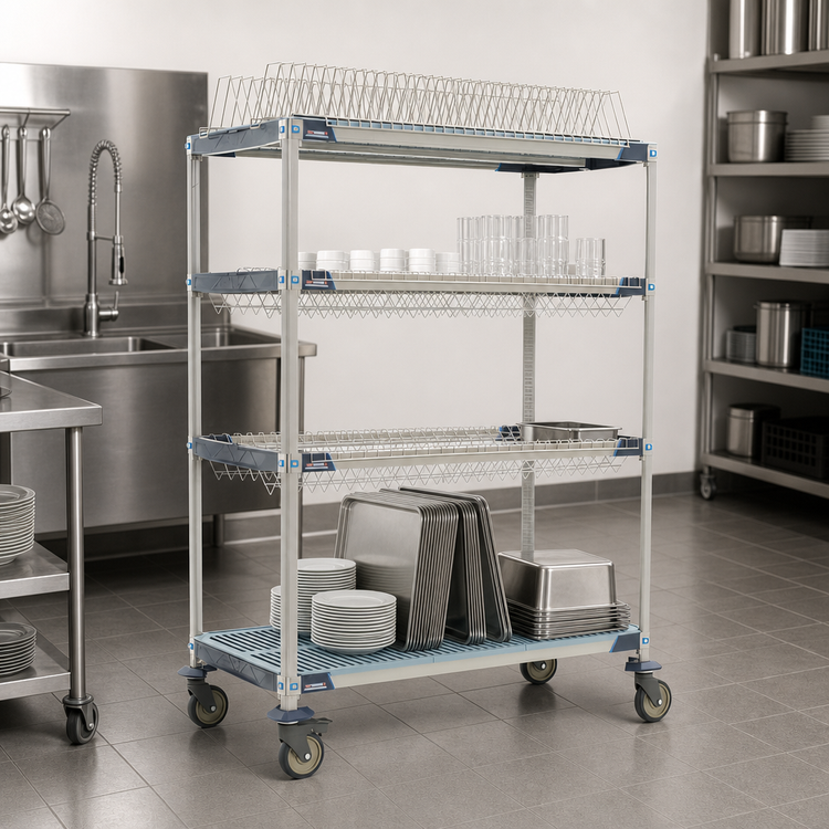 Product image #4 for MetroMax i 48-Inch Wide Mobile 4-Tier Drying Rack Unit with 2 Drop-Ins and Tray Rack